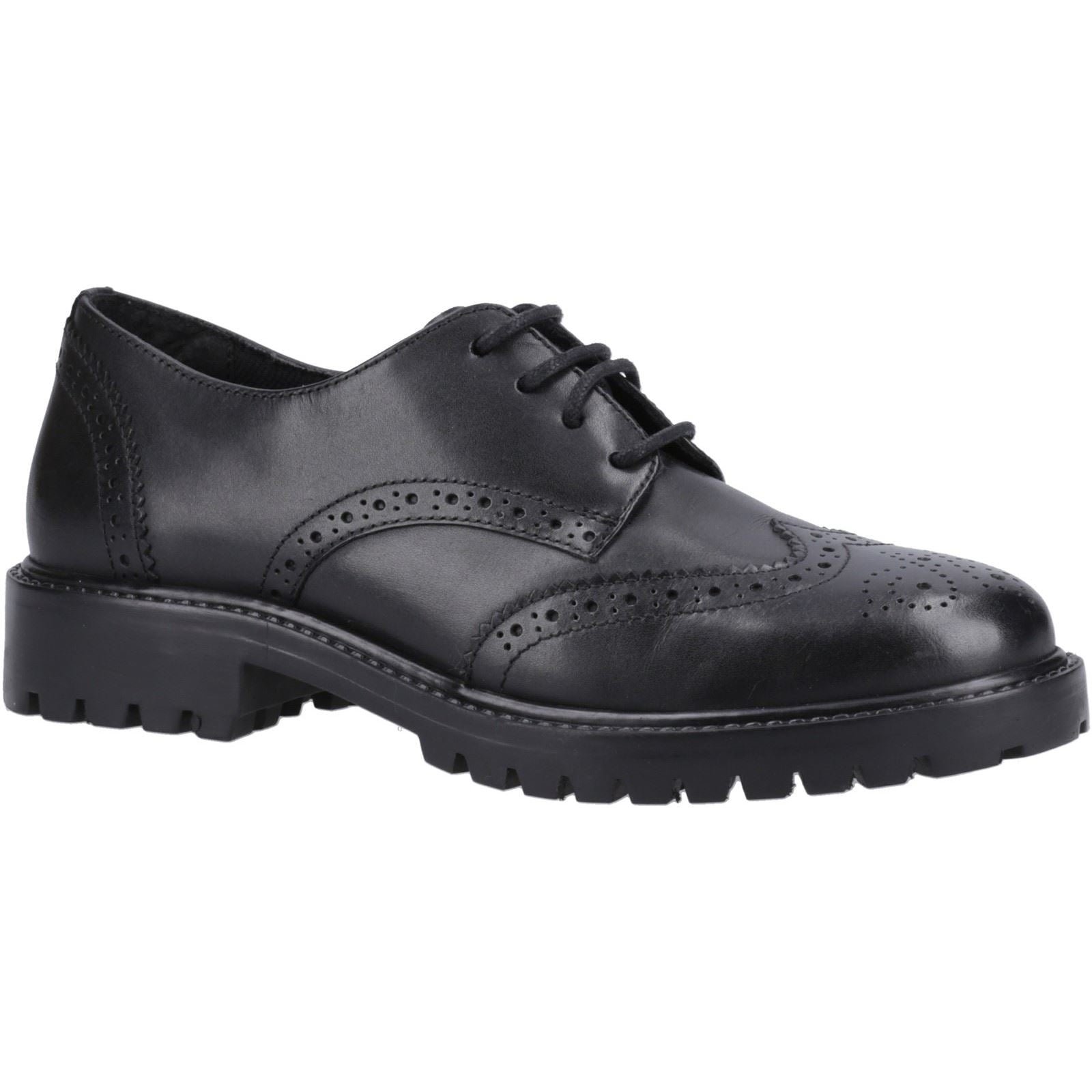 Hush Puppies Athena Senior Chaussures Noires Pour Filles En Cuir
