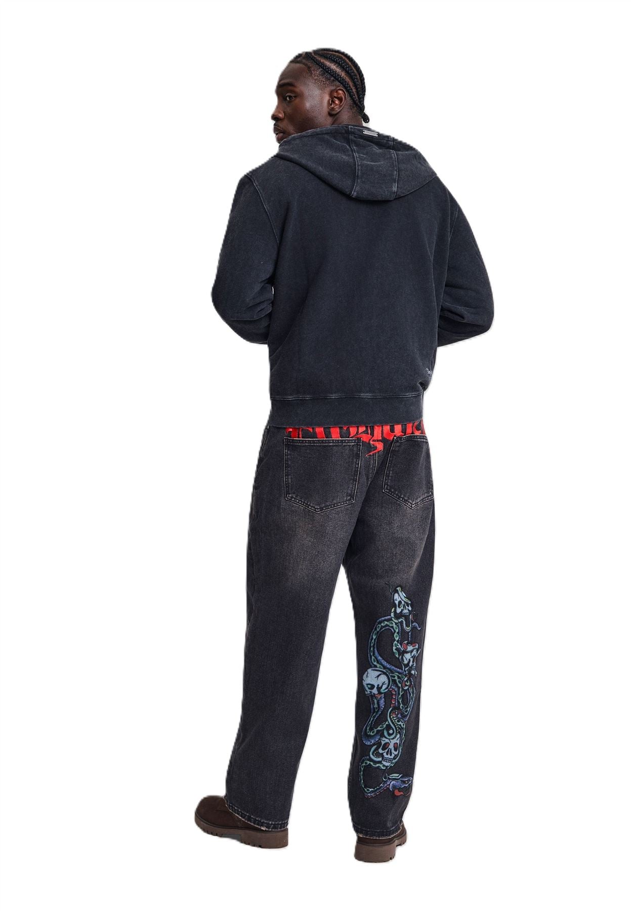Ed Hardy New York Washed Relaxed Zip Thru Sweats à Capuche Noirs Pour Hommes
