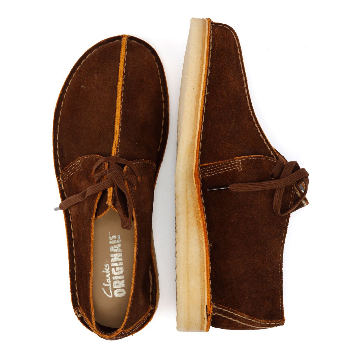 Clarks Originals Desert Trek Chaussures Homme En Daim Marron À Lacets