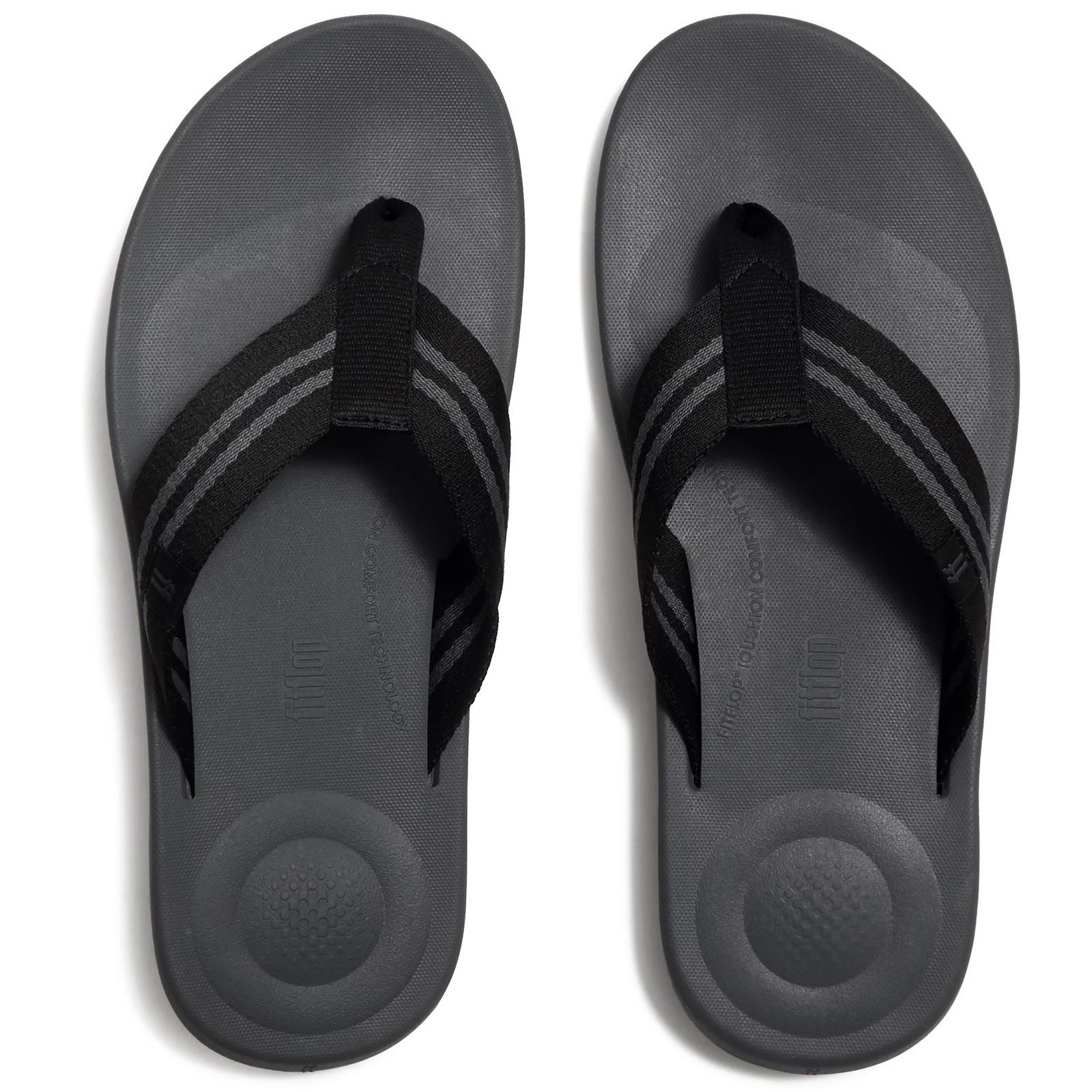 Fitflop iQushion Tongs En Polyester Pour Hommes Noires/Charbon