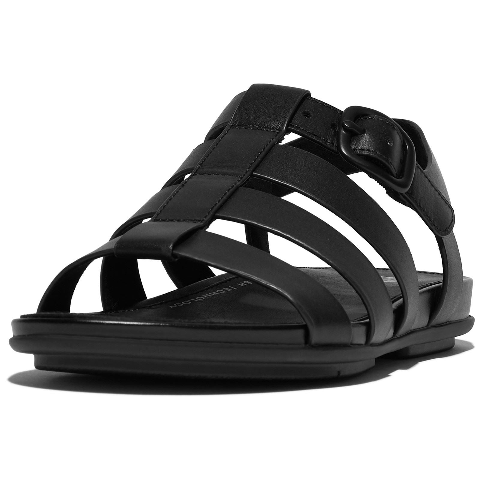 Fitflop Gracie Fisherman Sandales En Cuir Tout Noir Pour Femmes