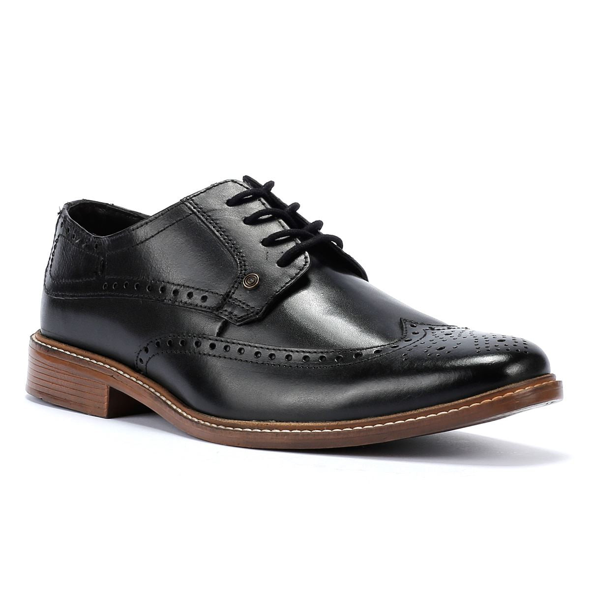 Lambretta Harvey Brogue Chaussures À Lacets En Cuir Noir Pour Hommes