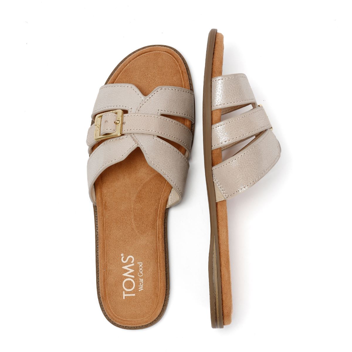 TOMS Sol Mule Sandales Dorées En Cuir Pour Femmes