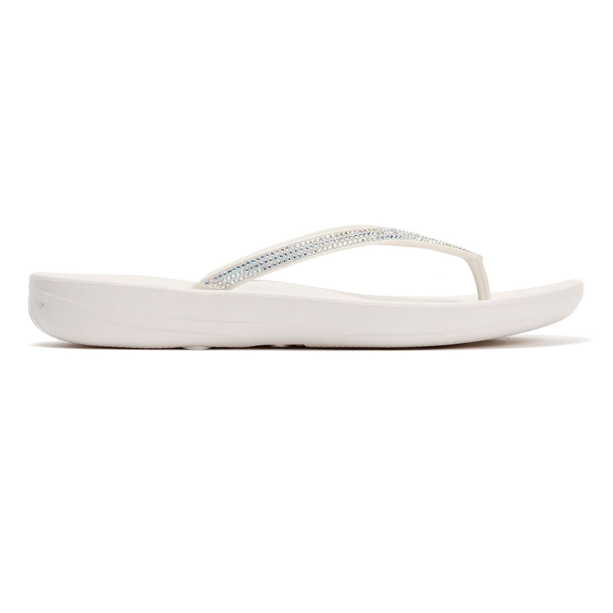 FitFlop Iqushion Sparkle Tongs Blanches En Caoutchouc Pour Femmes