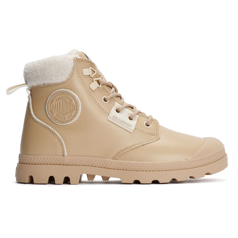 Palladium Pampa HI Snow Warm Bottes Beiges En Cuir Pour Femmes