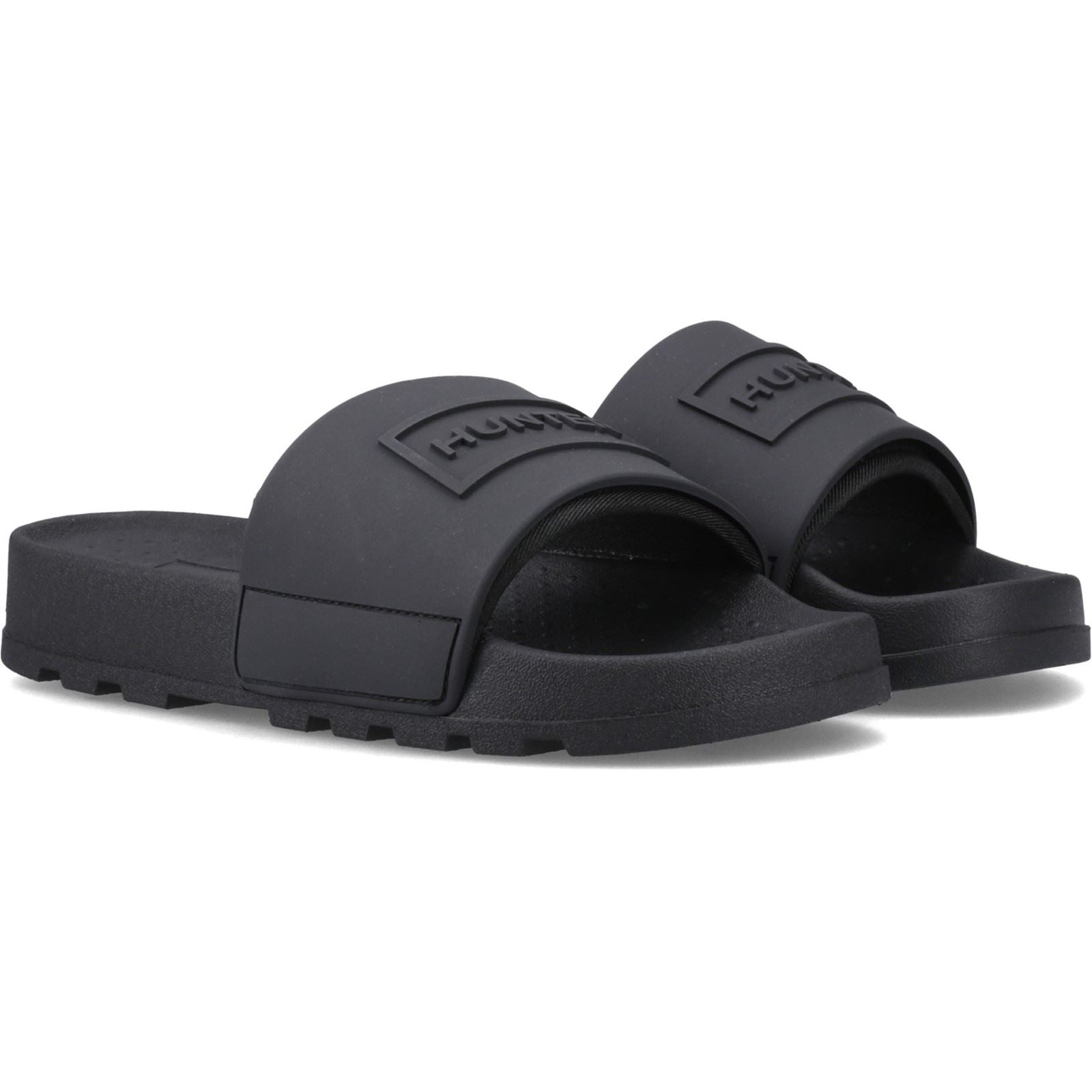 Hunter Core Embossed Slider Slides Pour Femmes En Polyester Noir