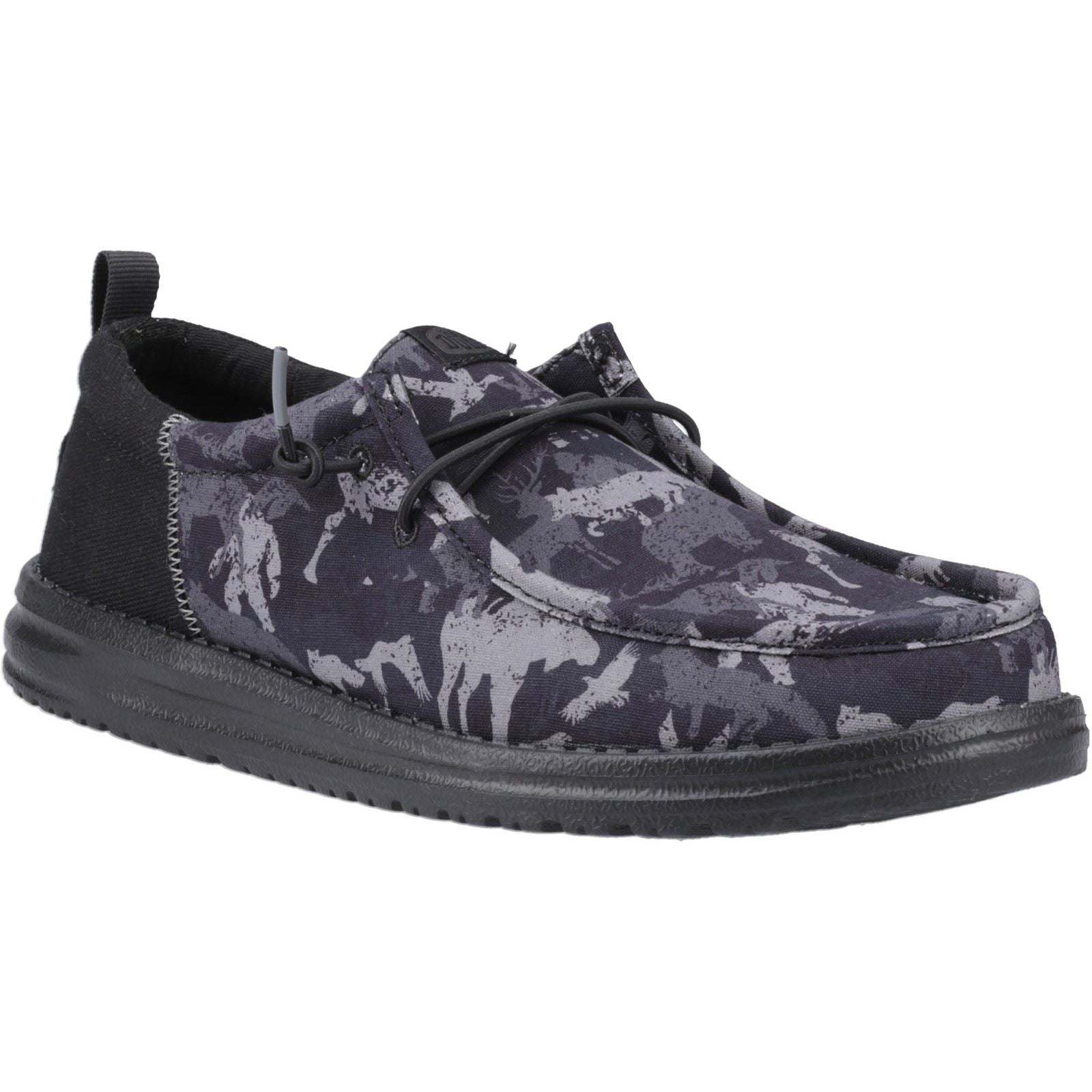 HEYDUDE Wally Funk Hunt Camo Chaussures De Bateau Noires En Tissu Pour Hommes