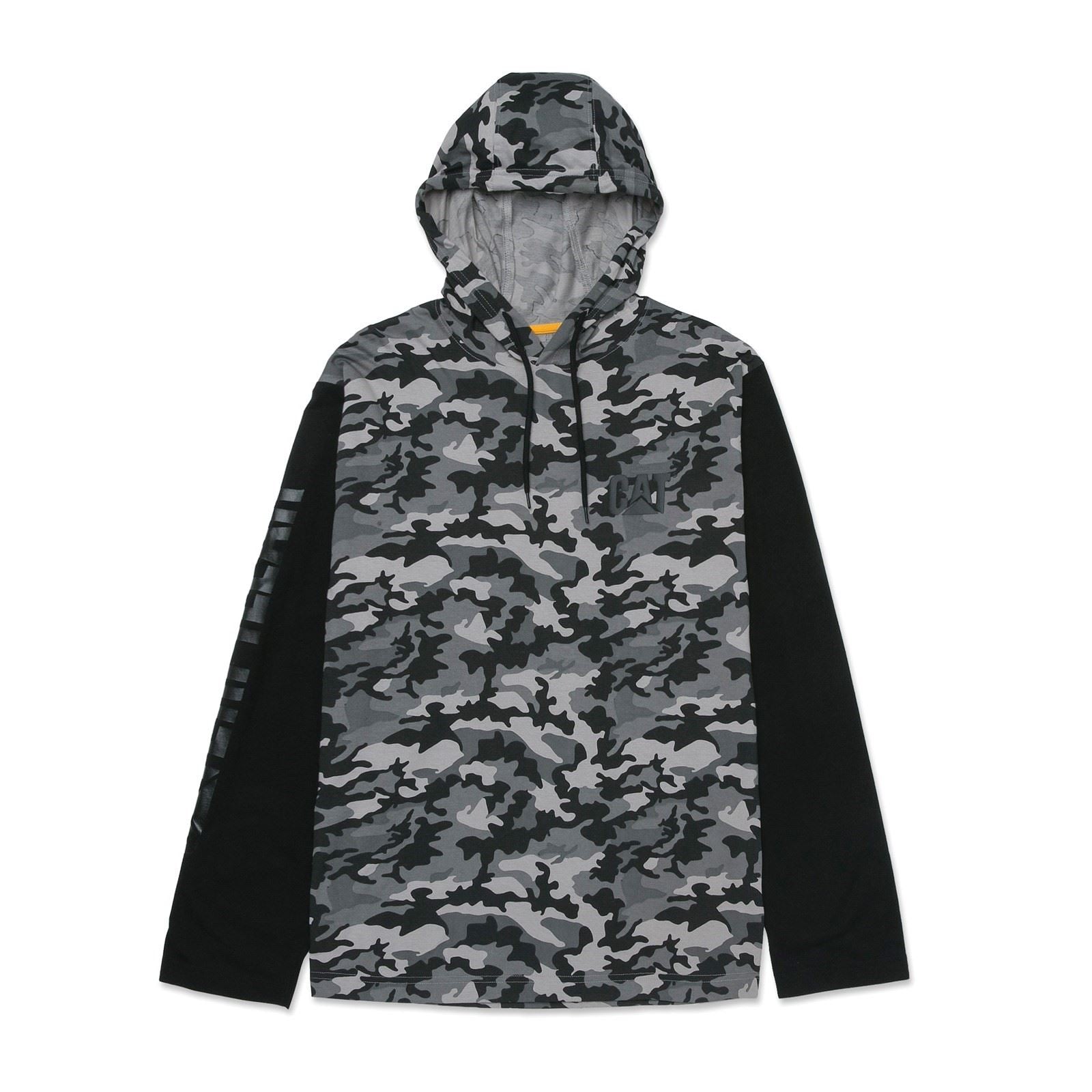 Caterpillar Hooded Long Sleeve T-Shirt Gris En Coton Pour Homme