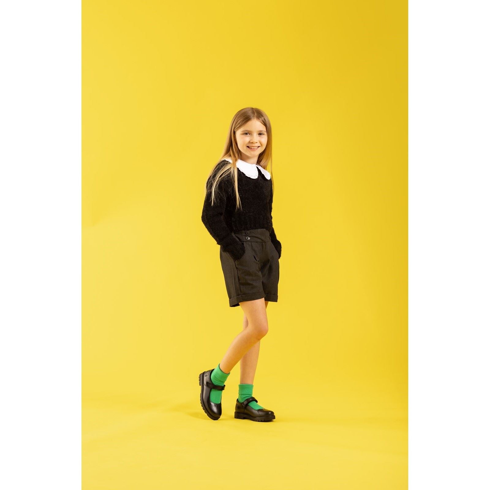 Hush Puppies Sabrina Junior Chaussures Noires Pour Filles En Cuir