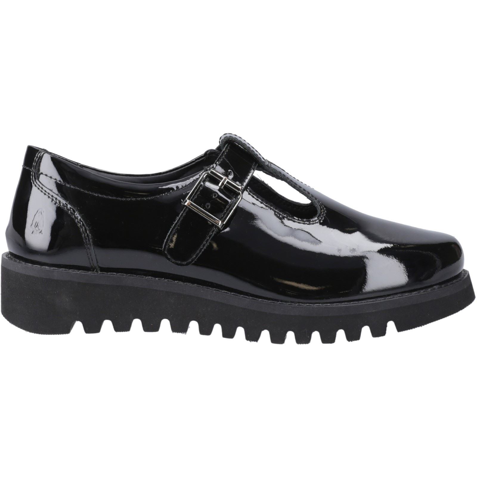 Hush Puppies Florrie T-Bar Chaussures Noires Pour Filles En Cuir