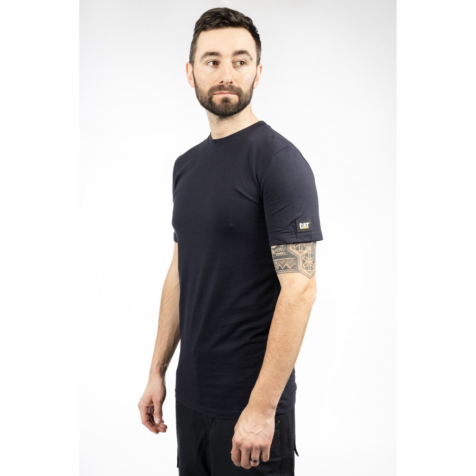 Caterpillar Essentials Short Sleeve T-Shirts Pour Hommes En Coton Bleu À Manches Courtes