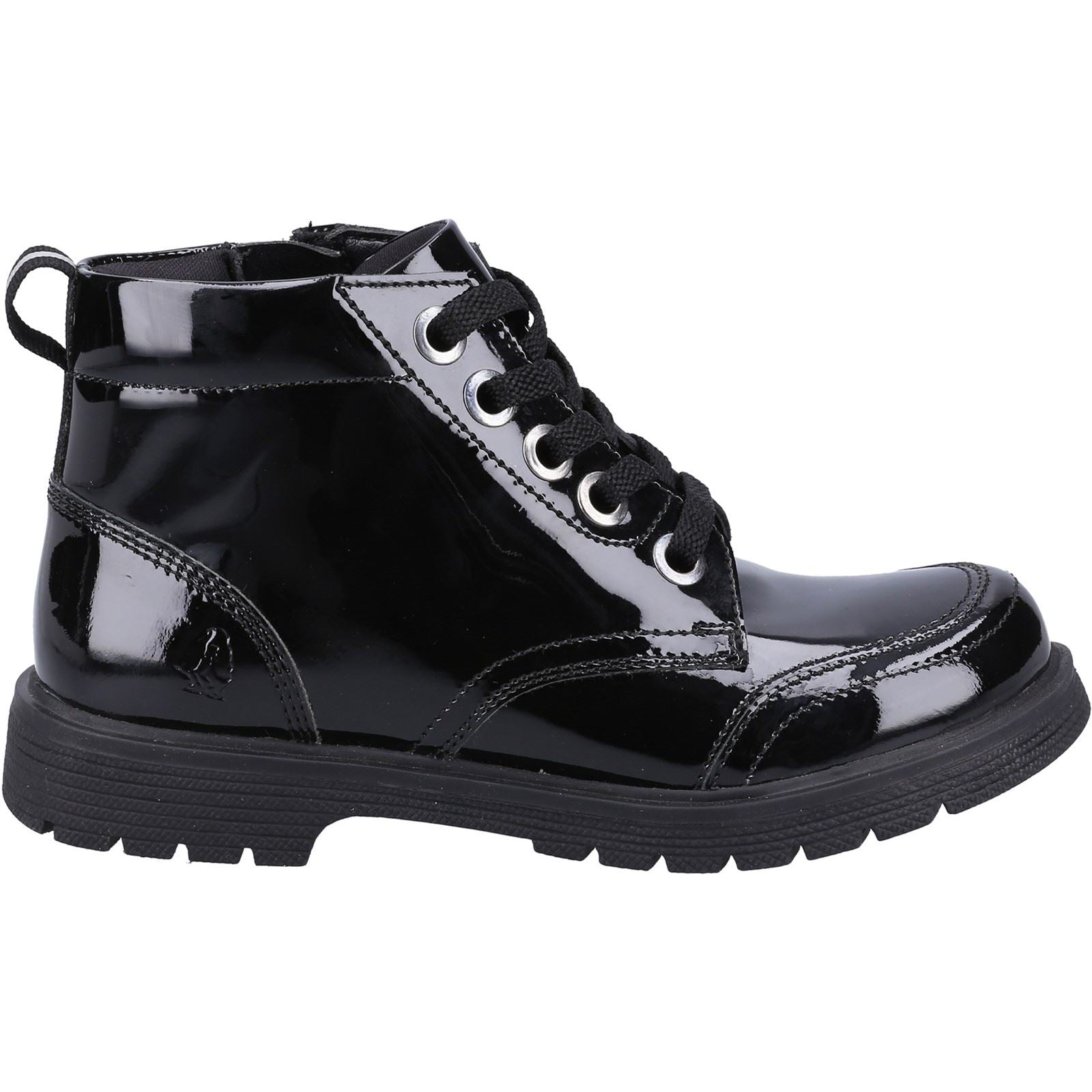 Hush Puppies Jolie Patent JNR Chaussures Noires Pour Filles En Cuir