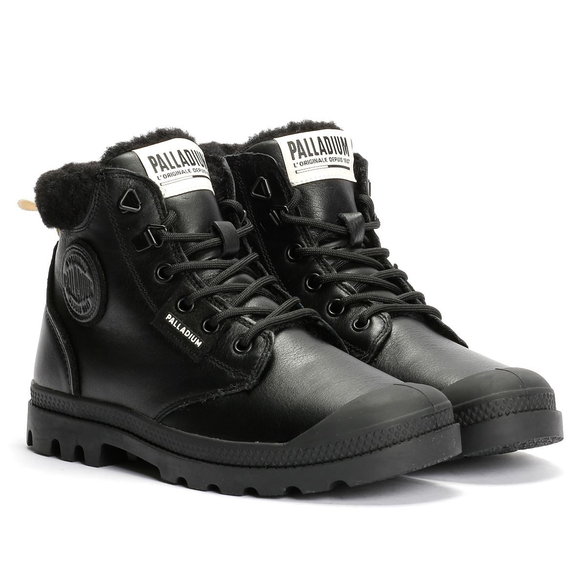 Palladium Pampa HI Snow Warm Bottes En Cuir Noires Pour Femmes