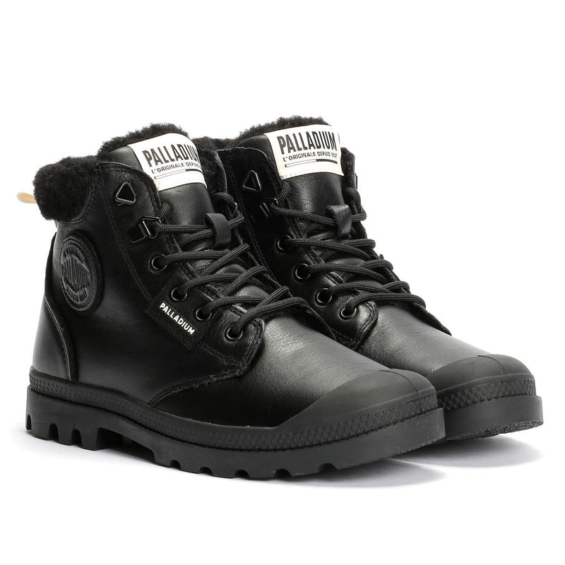Palladium Pampa HI Snow Warm Bottes En Cuir Noires Pour Femmes