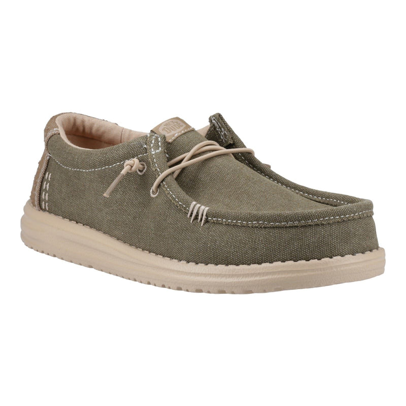 HEYDUDE Wally Workwear Chaussures Mocassins Pour Hommes En Mélange De Polyester Vert Sombre/Crème Irlandaise