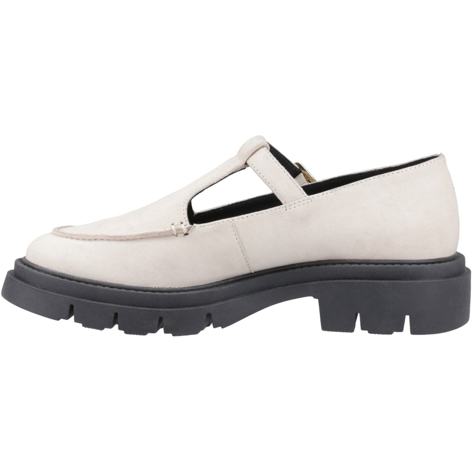 Hush Puppies Nella T-Bar Chaussures Femme En Crème En Suède