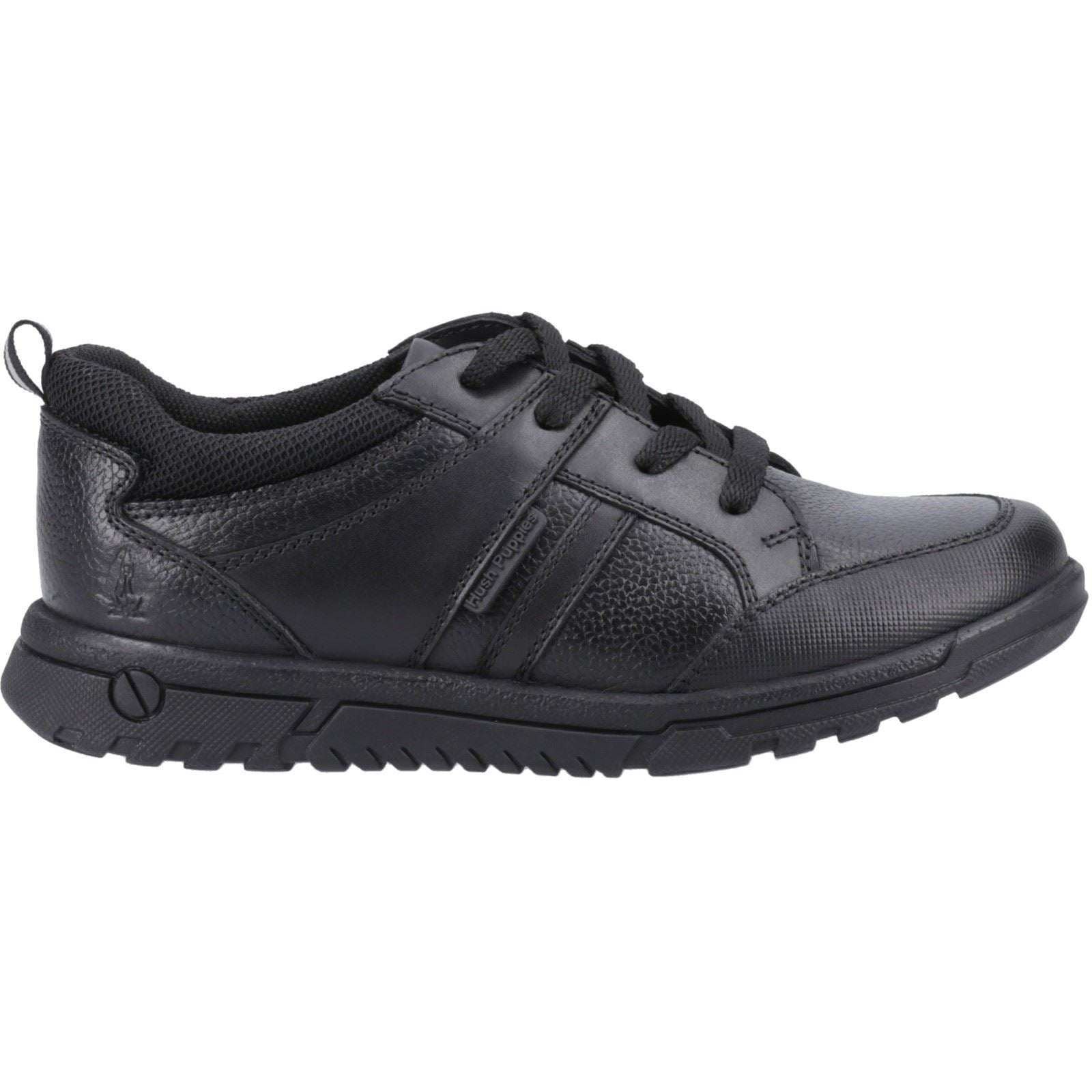 Hush Puppies Steven Senior Chaussures Noires Pour Garçons En Cuir À Lacets