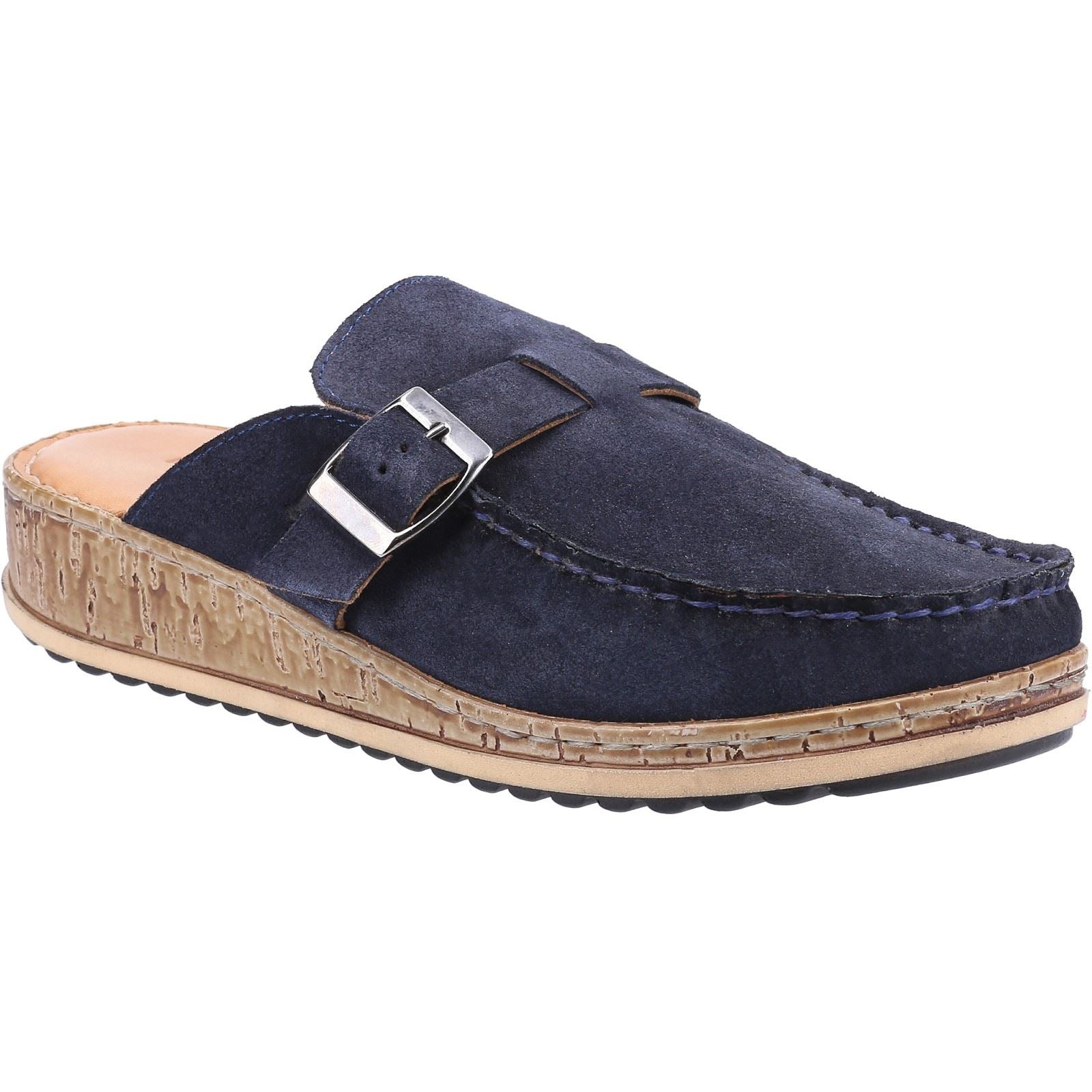 Hush Puppies Sorcha Mule Sandales En Daim Bleu Marine Pour Femme En Cuir.