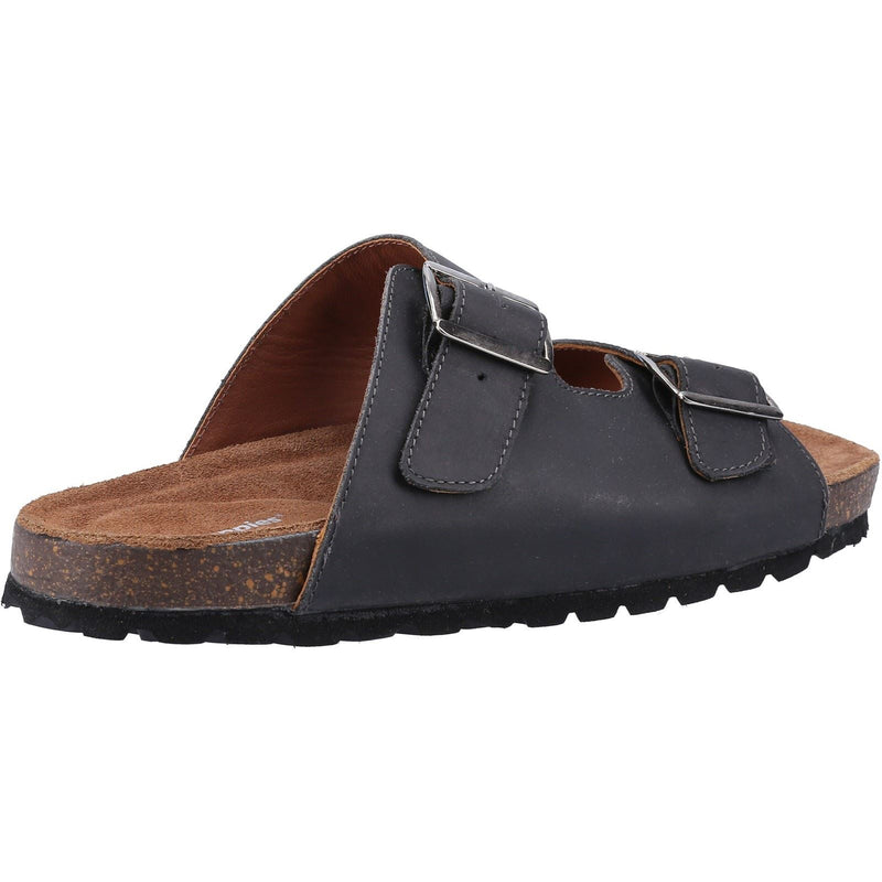 Hush Puppies Nash Slider Sandales Noires Pour Hommes En Cuir