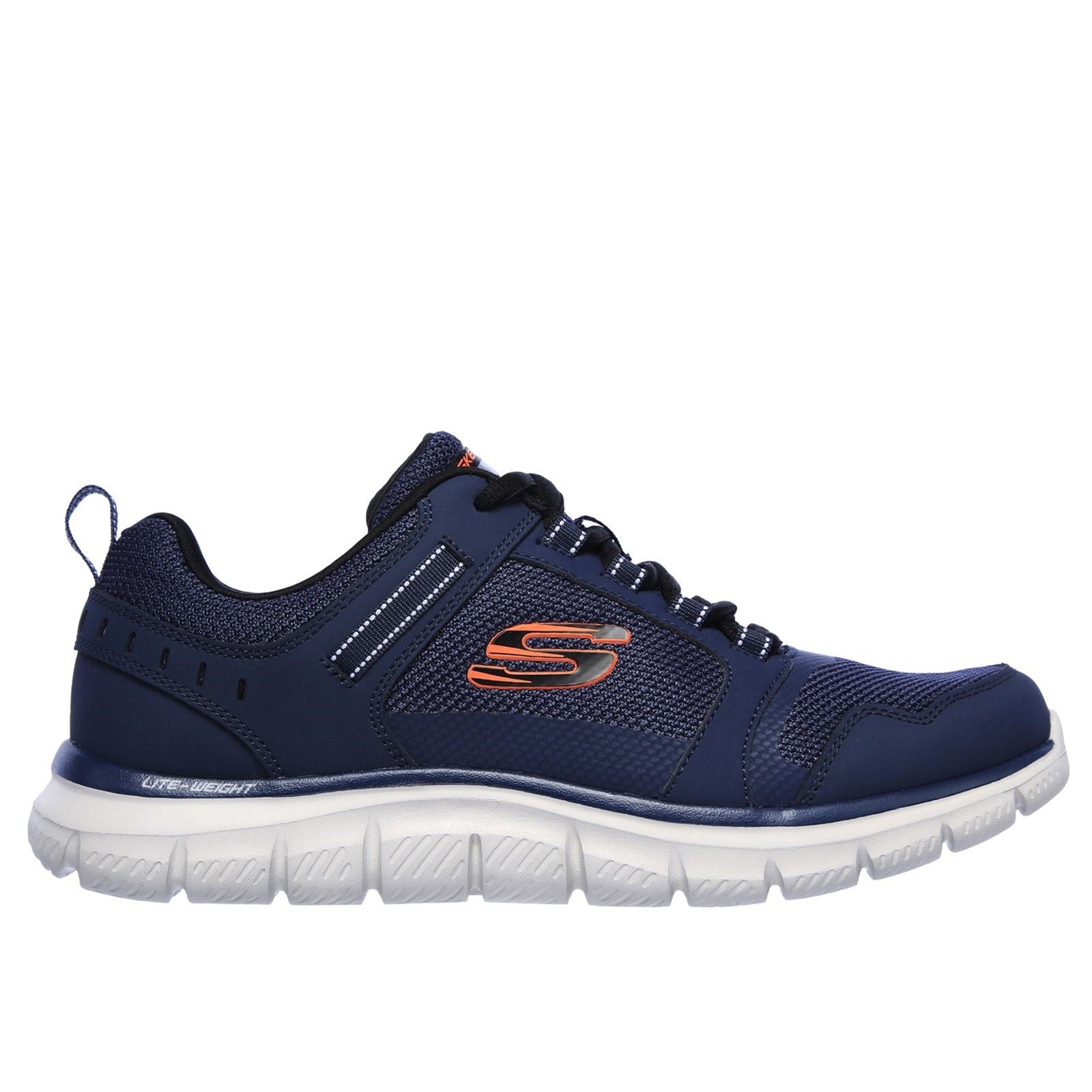 Skechers Track Knockhill Baskets Pour Hommes En Cuir Bleu Marine/Orange