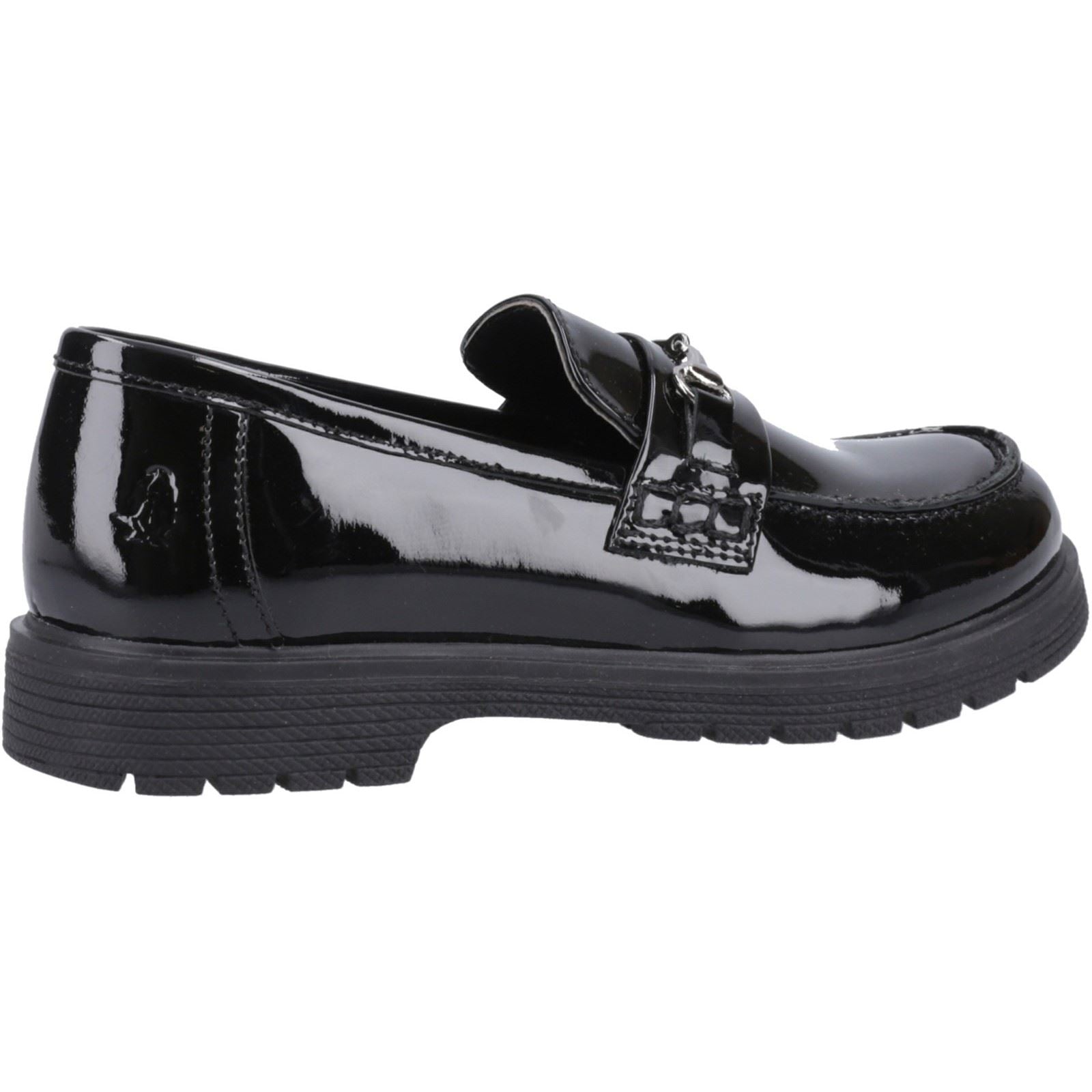 Hush Puppies Lydia Patent Senior Chaussures Plates Noires Pour Filles En Cuir