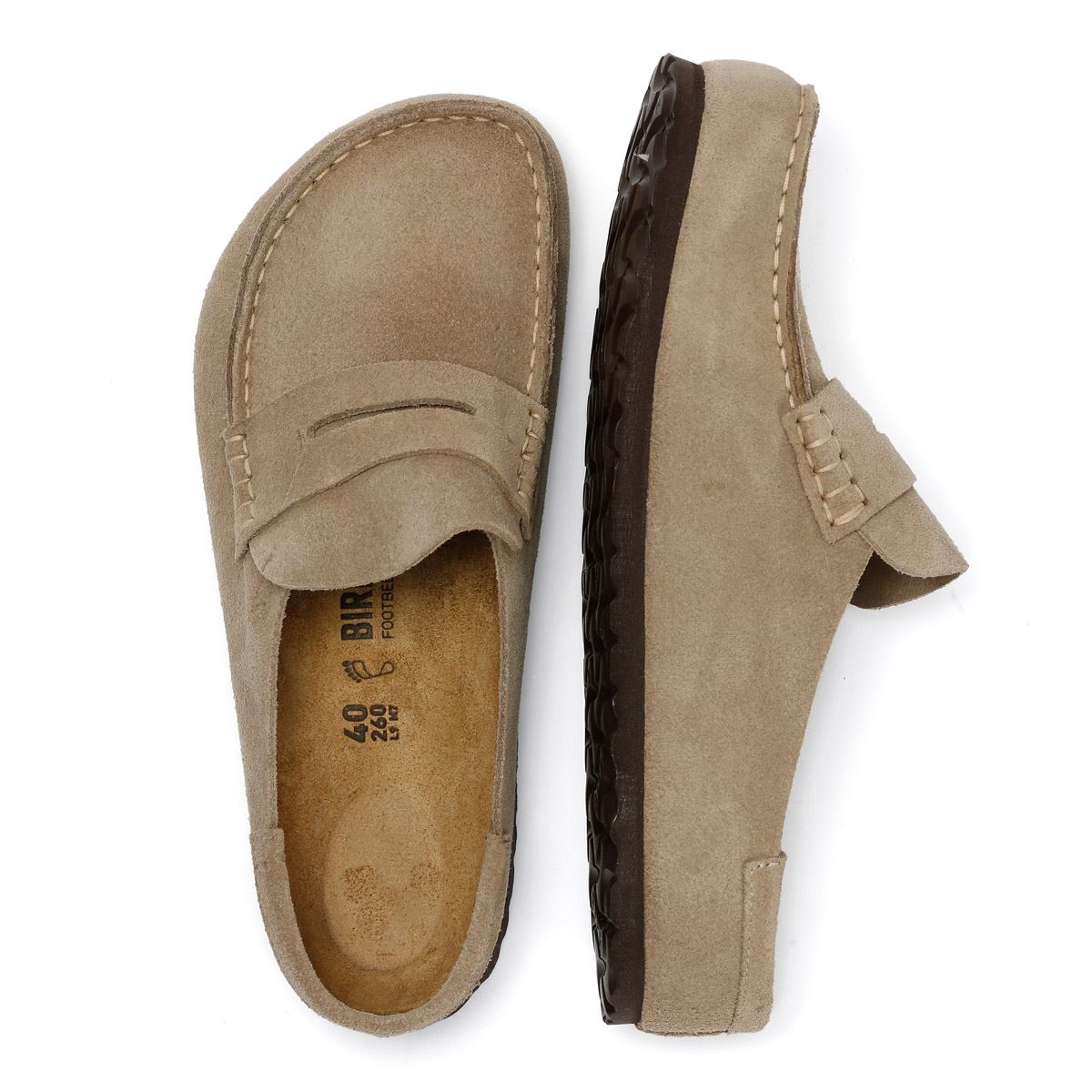 Birkenstock Naples Regular Sabots En Suède Beige