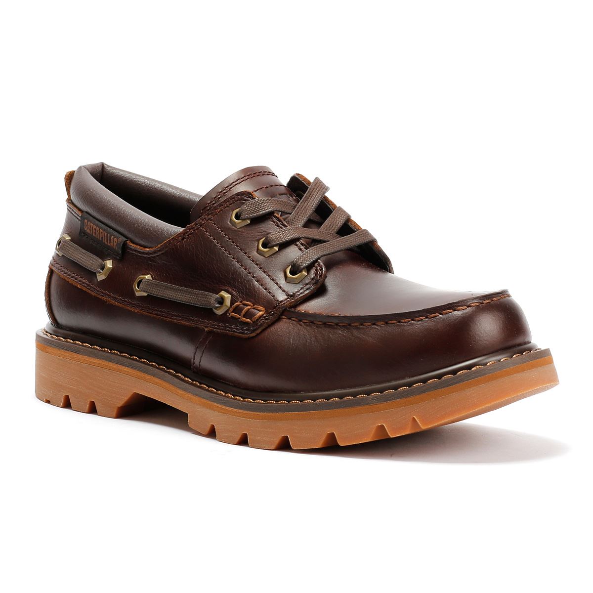 Caterpillar Colorado Boat Lo Chaussures En Cuir Pour Hommes Brunes À Lacets