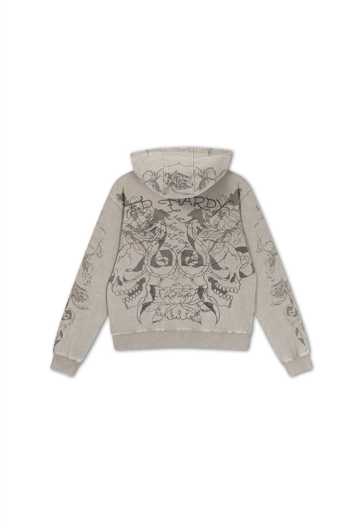 Ed Hardy Diamante Venom Stone Wash Relaxed Zip Thru Sweats à Capuche Gris Pour Femmes