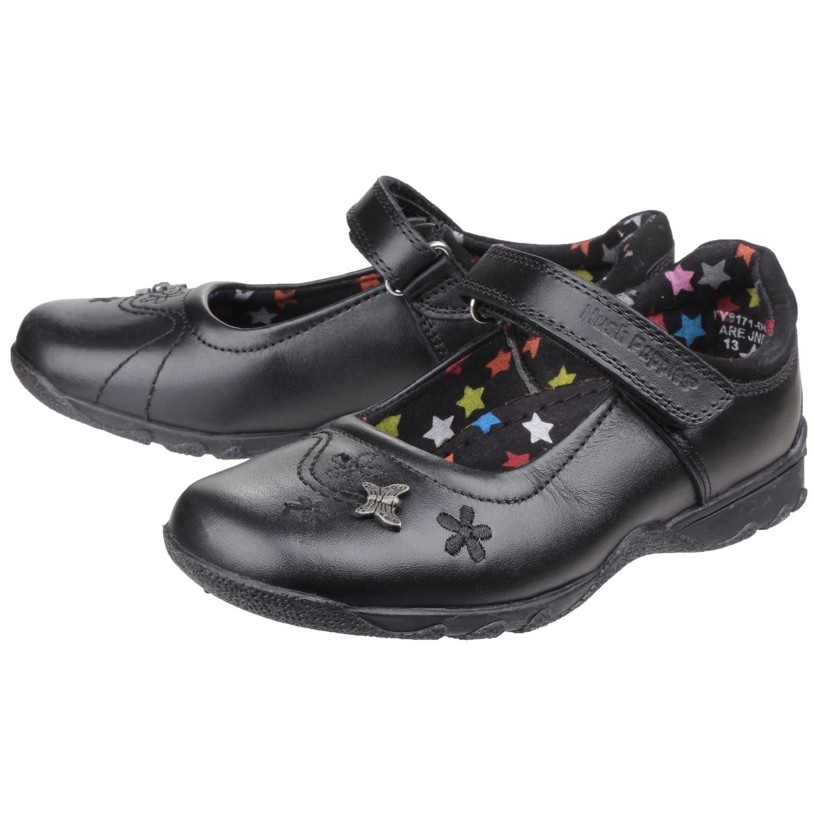 Hush Puppies Clare Senior Chaussures Noires Pour Filles En Cuir