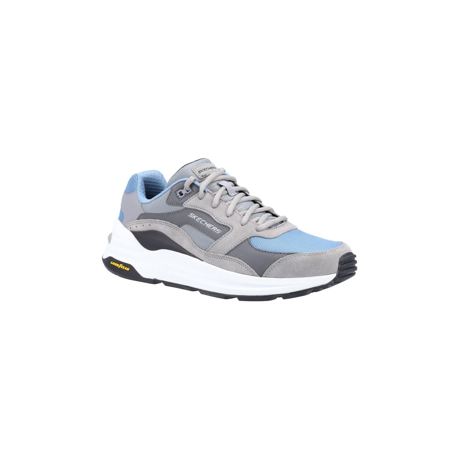Skechers Global Jogger Baskets Hommes En Cuir Gris/Bleu