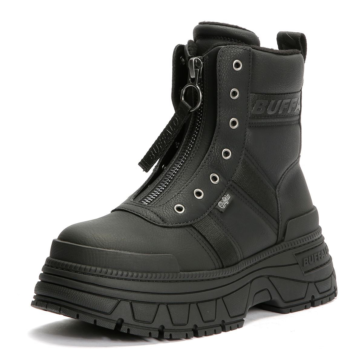Buffalo Fusion Front Zip Bottes Noires Pour Femmes
