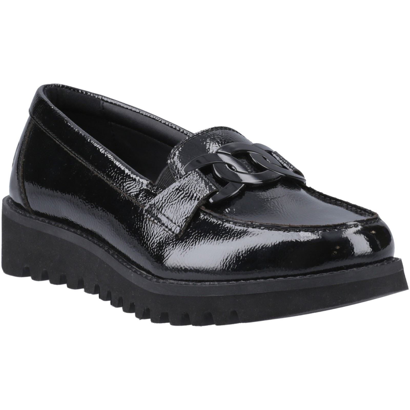 Hush Puppies Francis Loafer Patent Chaussures Plates Noires Pour Filles En Cuir
