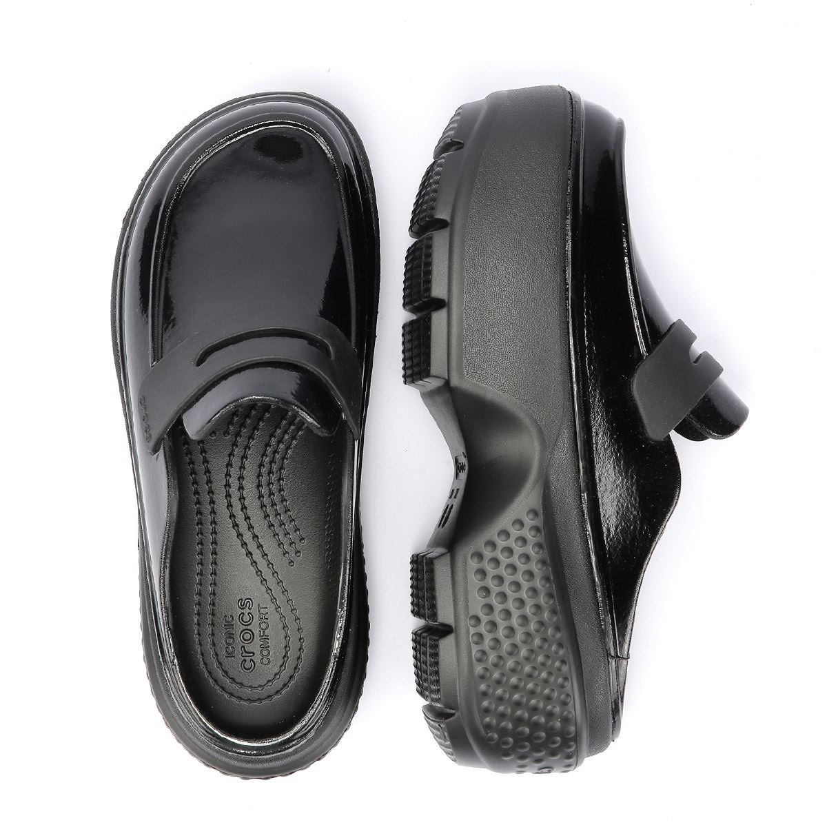 Crocs Stomp High Shine Mocassins Noirs Pour Femmes