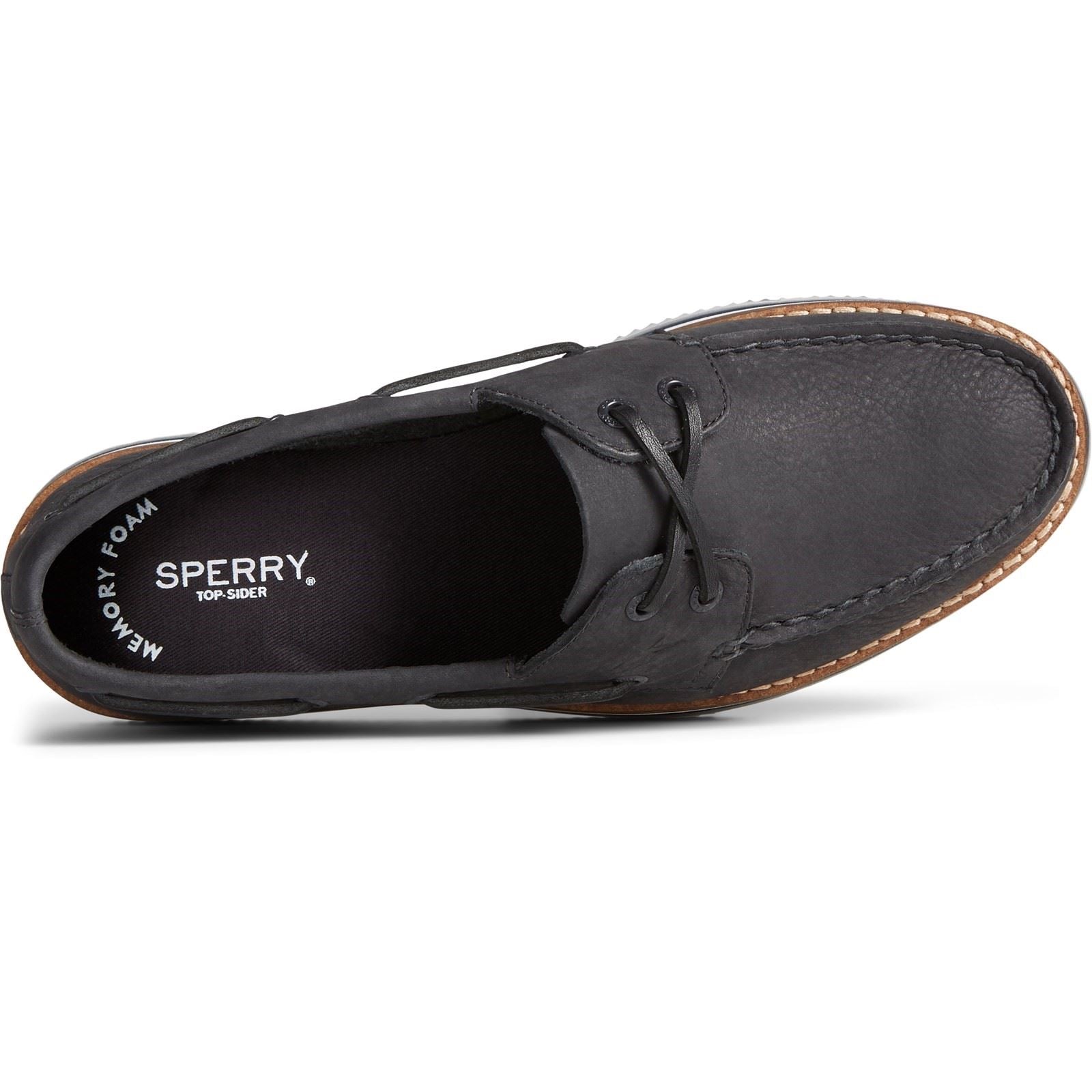 Sperry Authentic Original Stacked Chaussures Bateau Noires Pour Femmes En Cuir