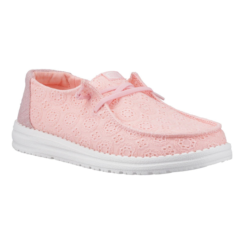HEYDUDE Wendy Eyelet Lace Chaussures Mocassins Pour Femmes En Mélange De Coton Rose Pâle