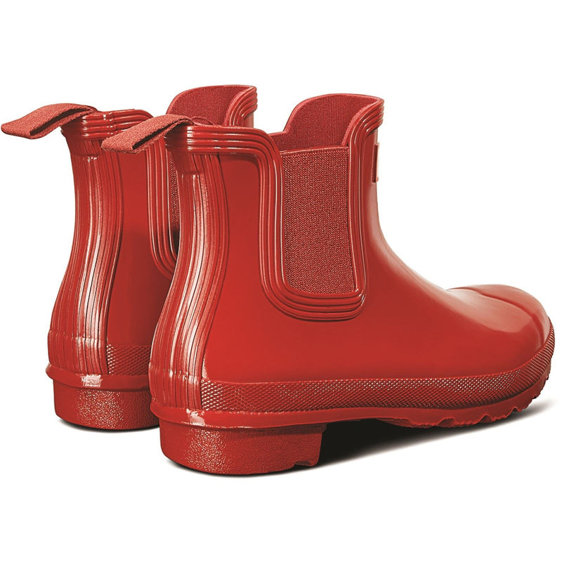 Hunter Original Chelsea Gloss Bottes En Caoutchouc Rouges Pour Femmes Style Militaire.
