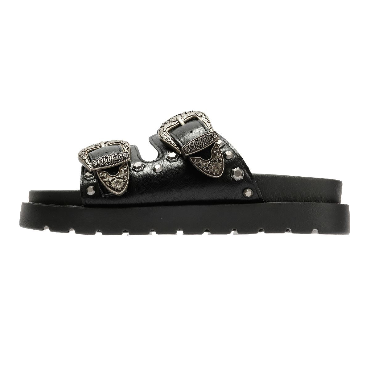 Buffalo Raya Ari West Sandales Noires En Cuir Pour Femmes