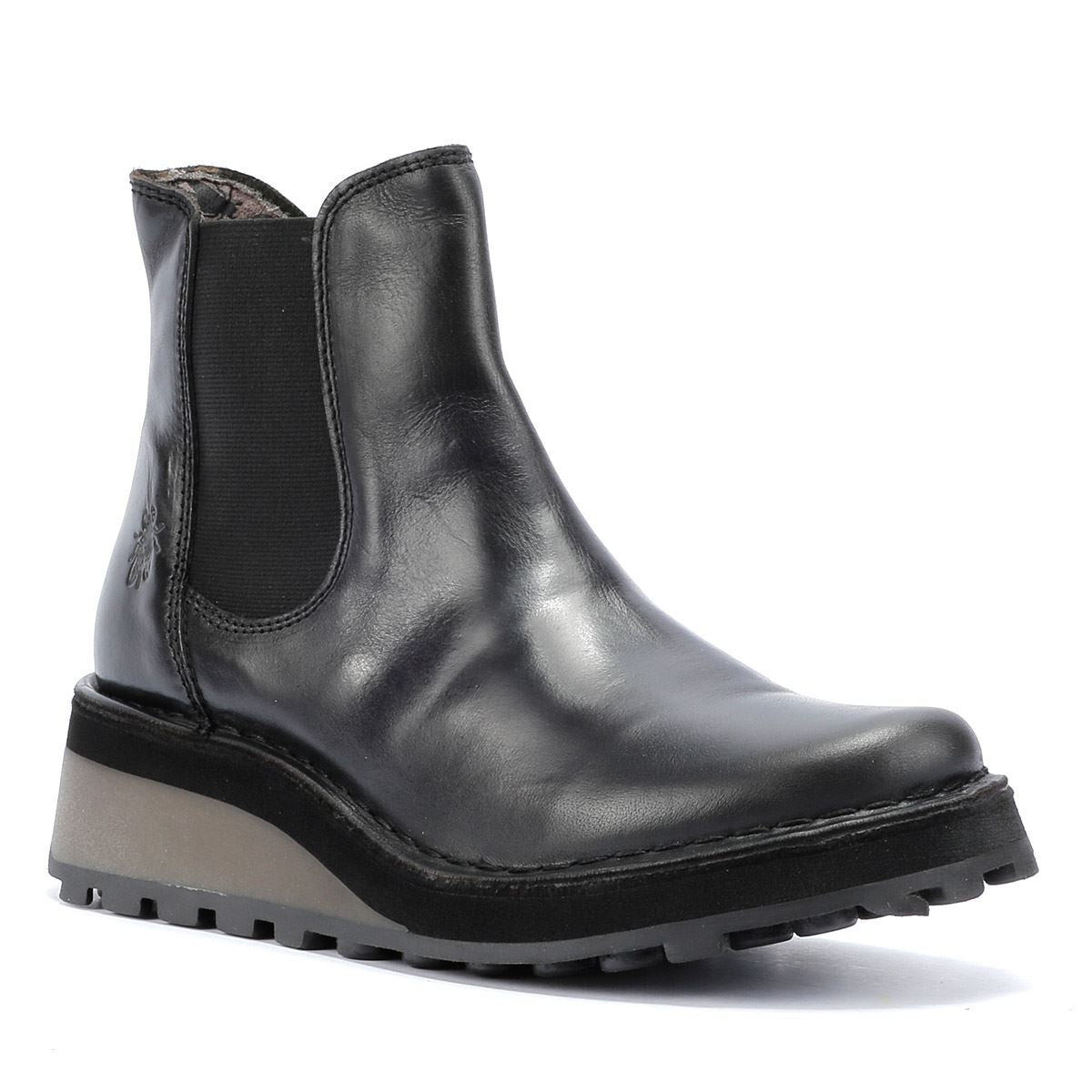 Fly London Huud Bottes Noires En Cuir Pour Femmes
