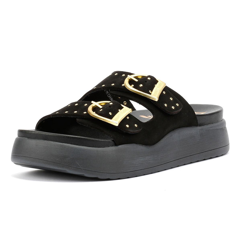 Desert Fleur Girasol Sandales Noires Pour Femmes En Nubuck