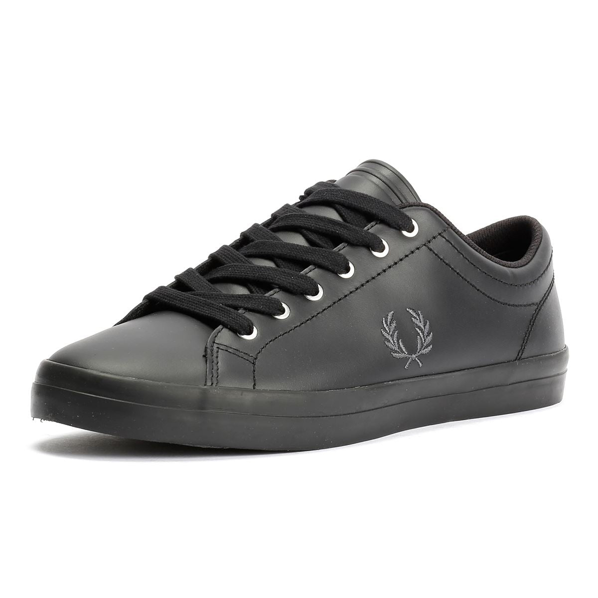 Fred Perry Baseline Baskets Noires En Cuir Pour Hommes