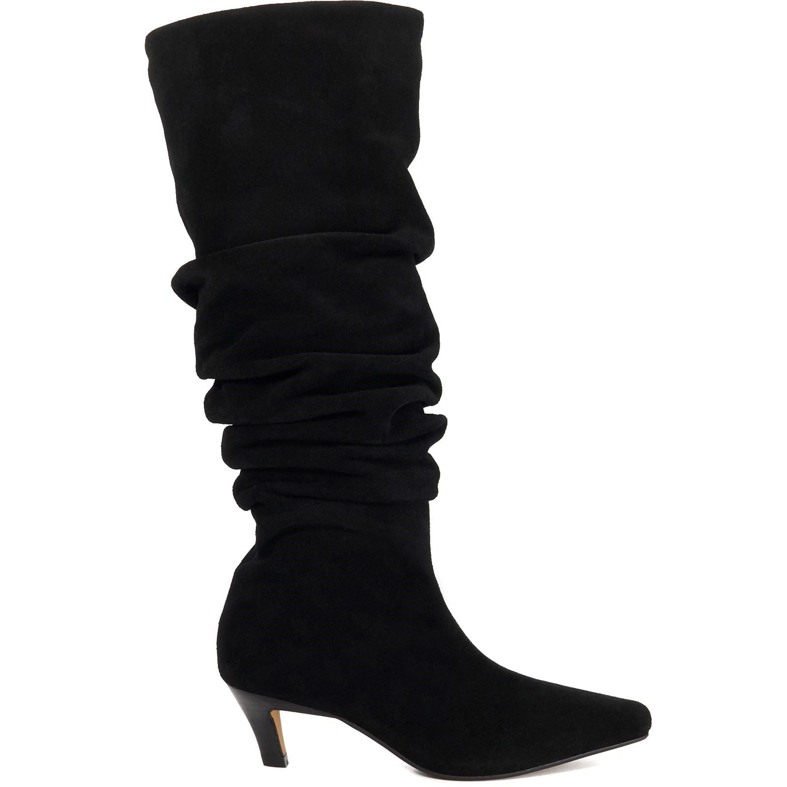 Dune Saunders Bottes Noires À Talons En Cuir Pour Femmes Haute Jusqu'Au Genou