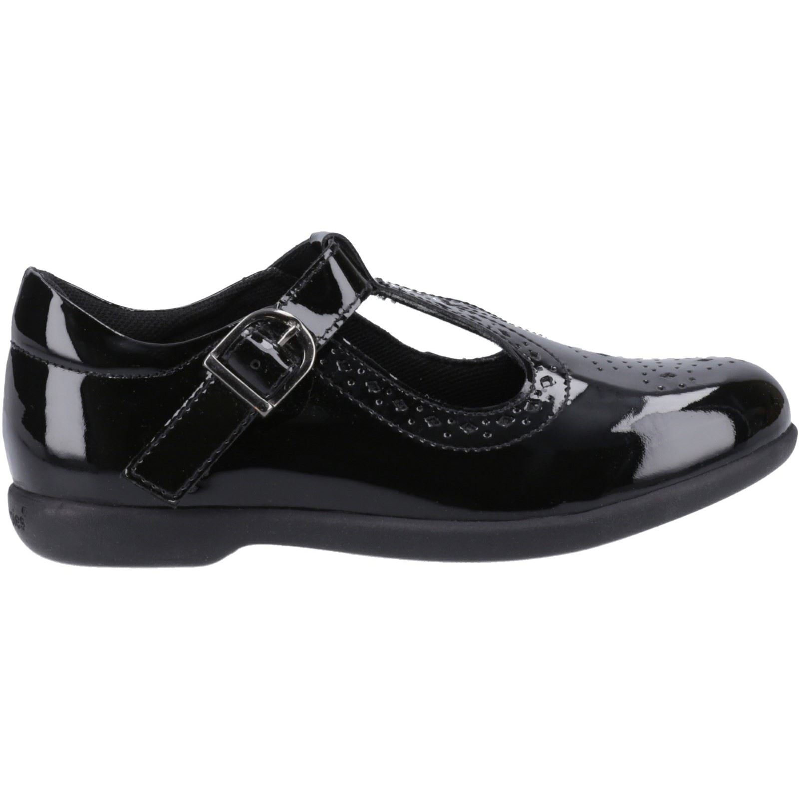 Hush Puppies Britney Patent Junior Chaussures Noires Pour Filles En Cuir