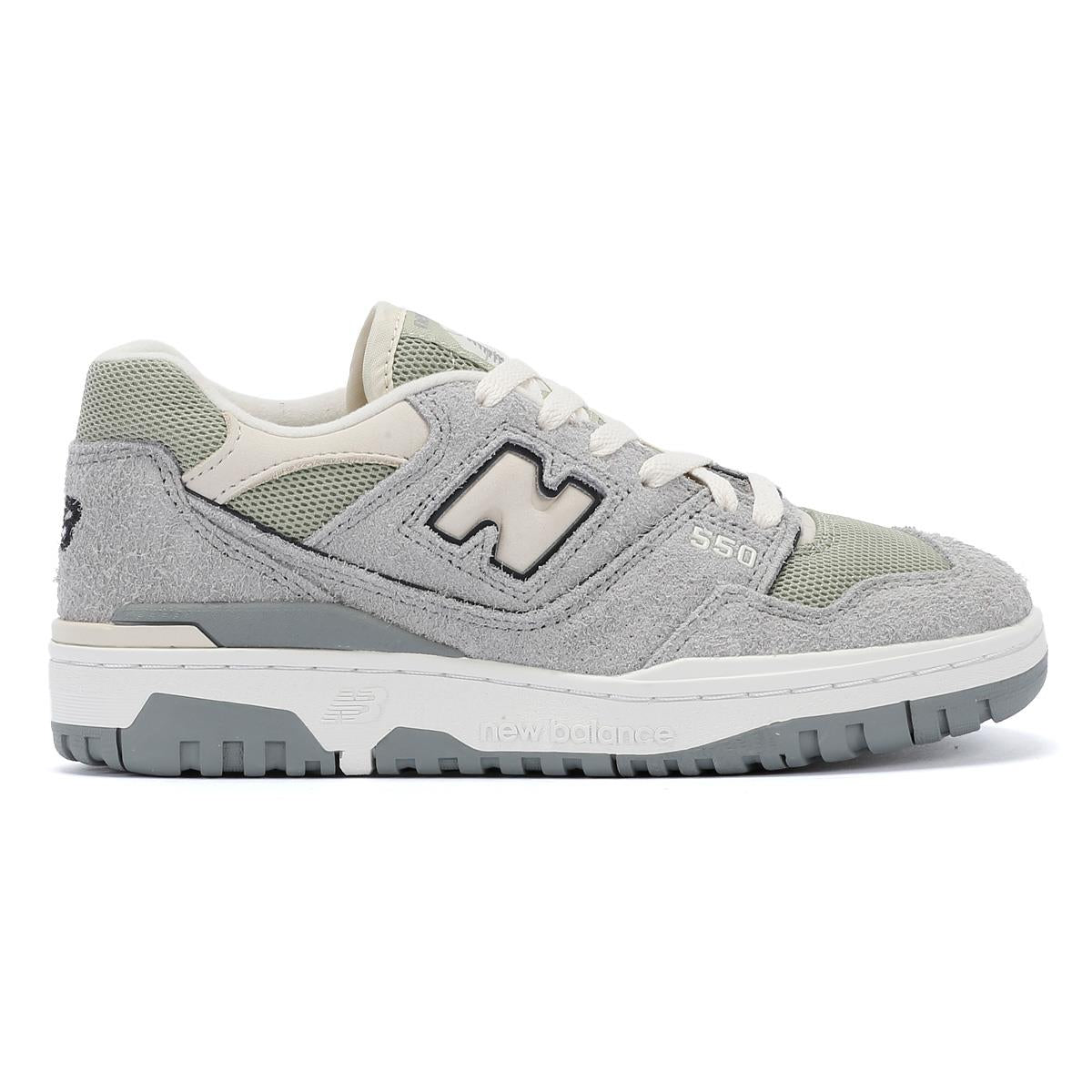 New Balance 550 Baskets En Cuir Pour Femmes En Gris Ardoise / Olivine / Lin.