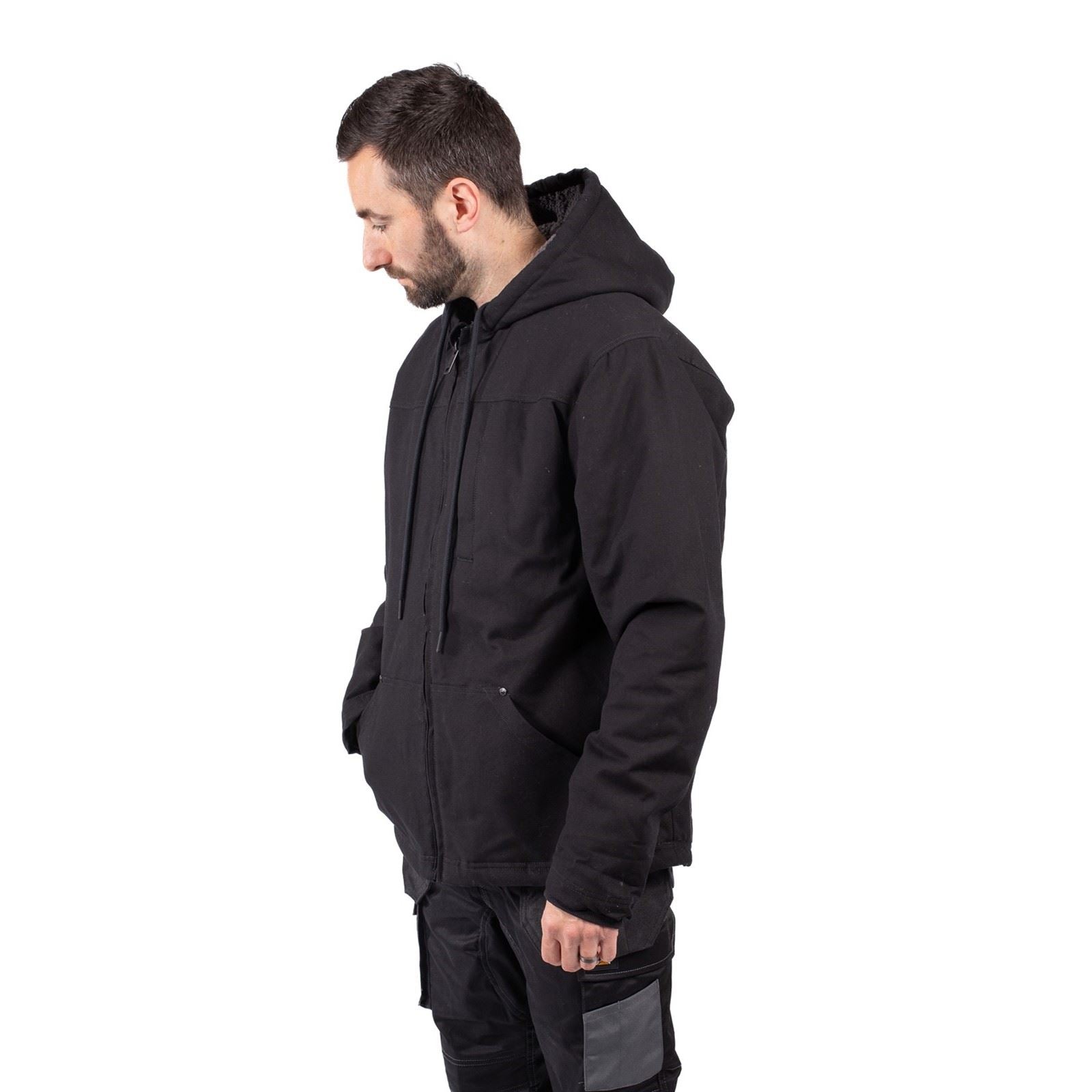 Caterpillar Hooded Sherpa Lined Veste En Polaire Noire Pour Homme