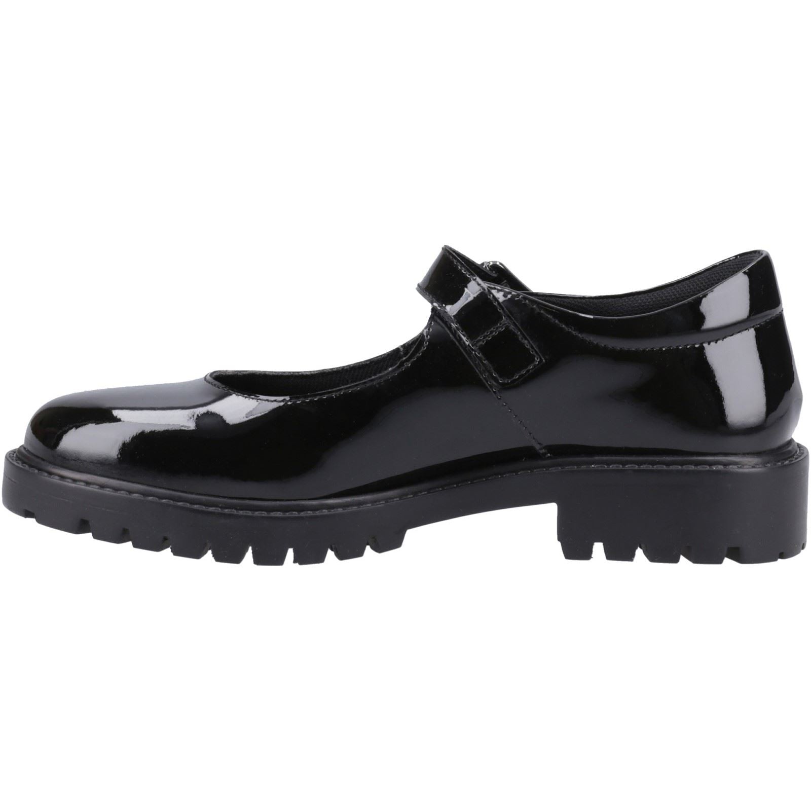 Hush Puppies Aurora Patent Junior Chaussures Noires Pour Filles En Cuir