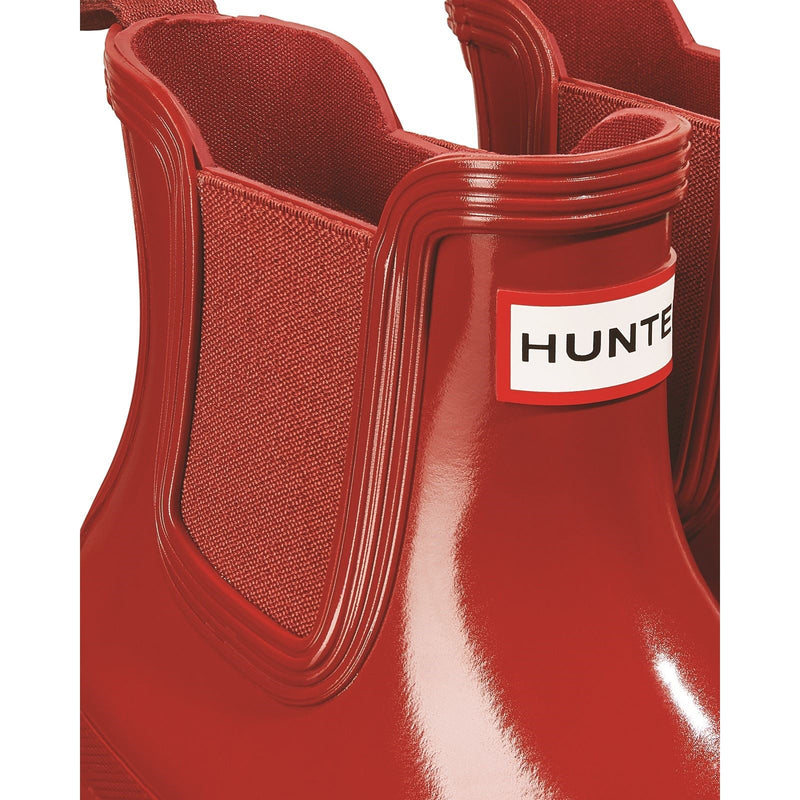 Hunter Original Chelsea Gloss Bottes En Caoutchouc Rouges Pour Femmes Style Militaire.
