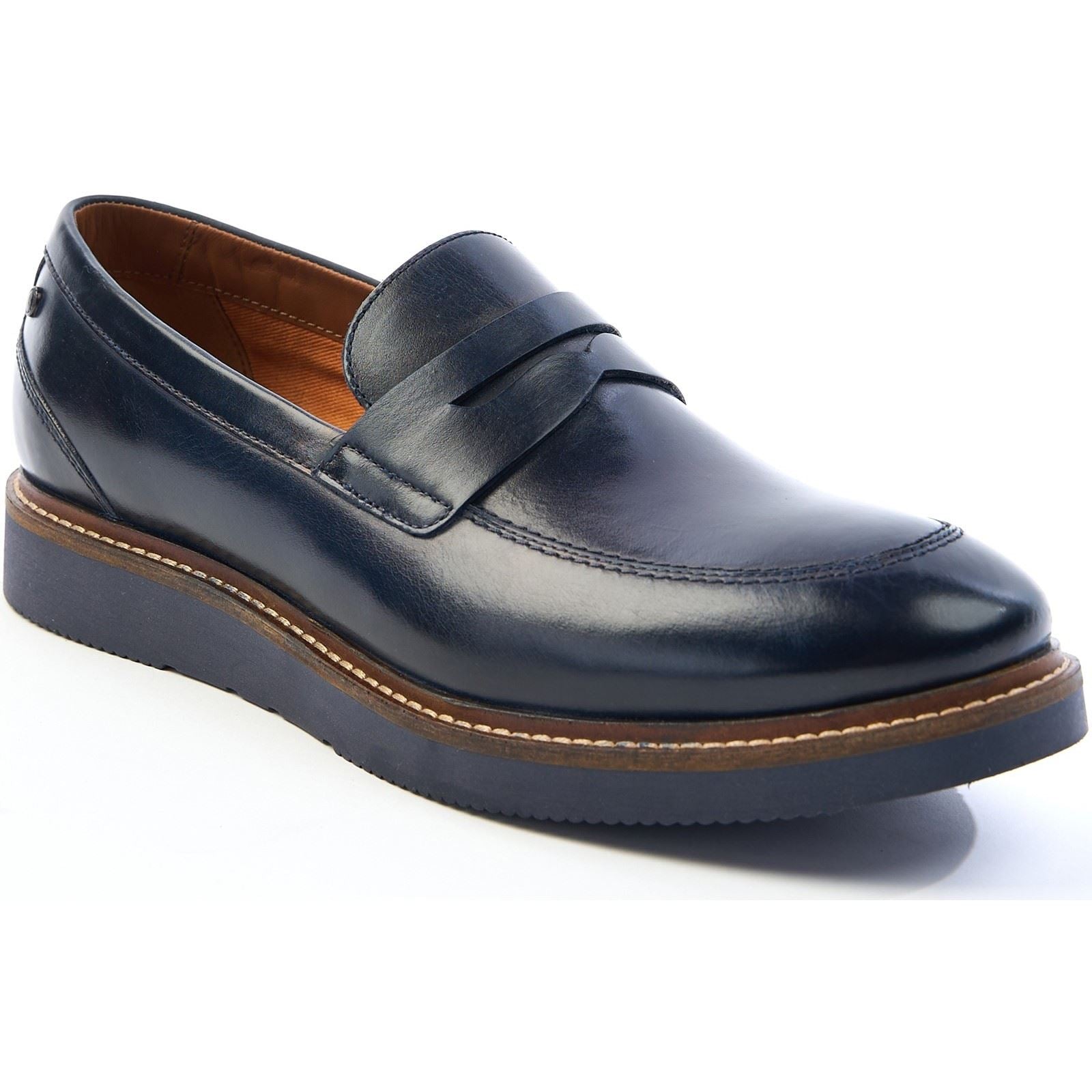 Base London Sid Mocassins En Cuir Pour Hommes Bleu Marine
