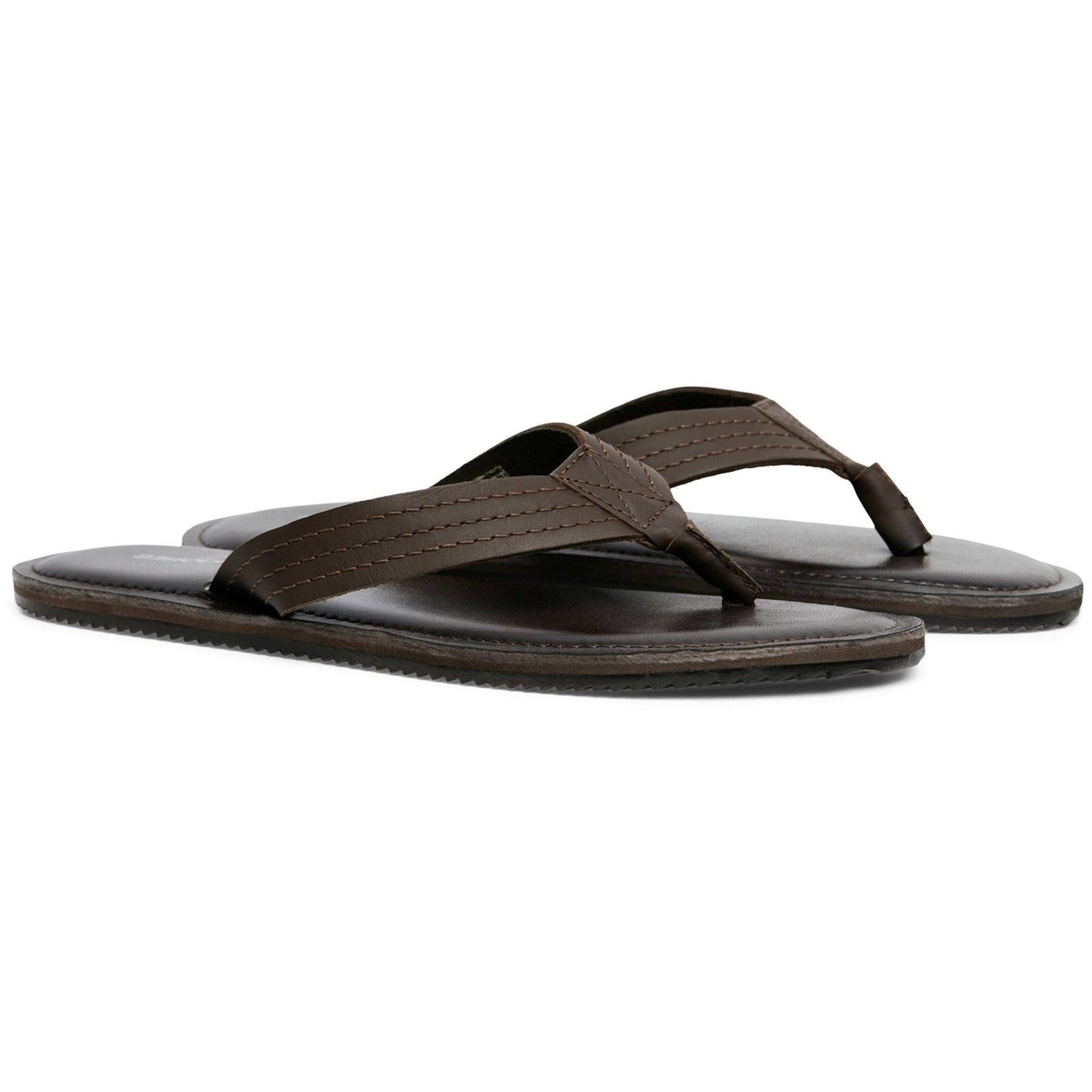 Jack & Jones Washton Tongs En Cuir Marron Pour Homme