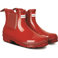 Hunter Original Chelsea Gloss Bottes En Caoutchouc Rouges Pour Femmes Style Militaire.