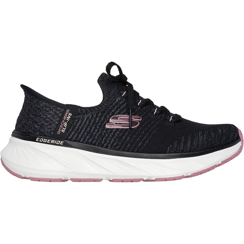 Skechers Edgeride Impression Baskets Textiles Femme Noires Et Roses